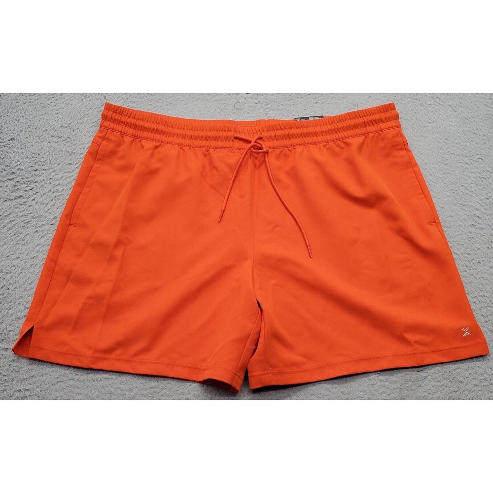 Xersion Swim Shorts Mens 2XL Orange Flat Front Waistband Drawstring Stretch Slit